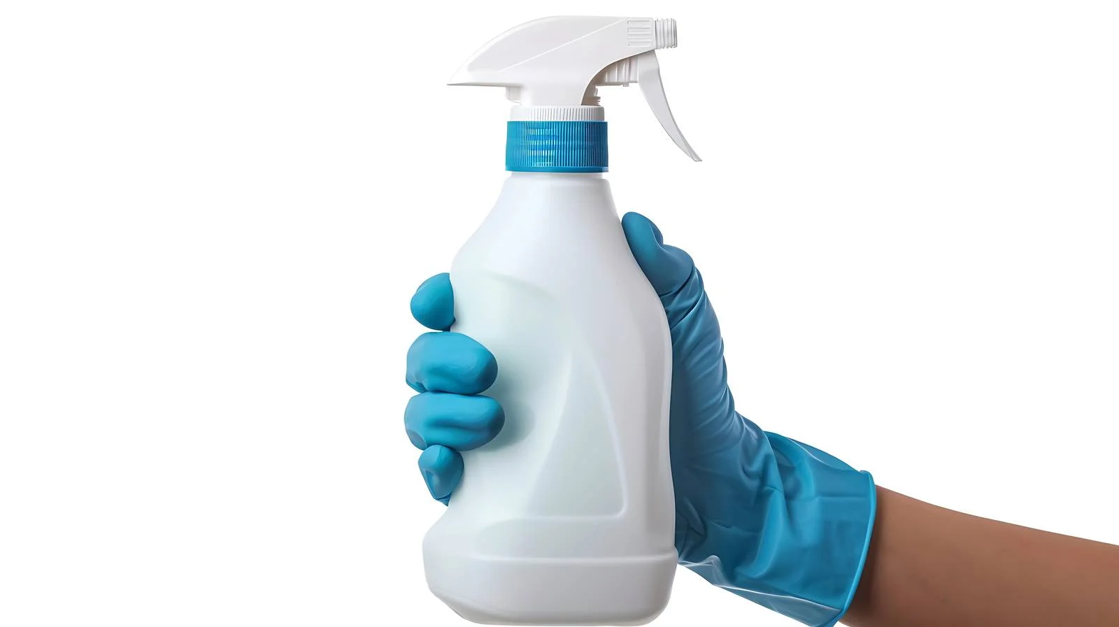Woman's hand in blue gloves holding bottle — free download from Dotvec