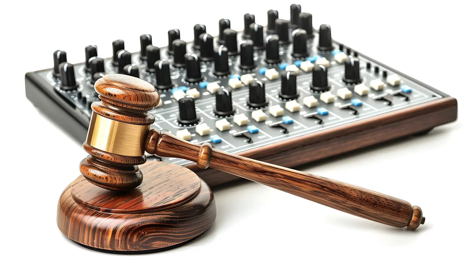 Wooden Judge Gavel and Soundboard on White Background – free sound image from Dotvec