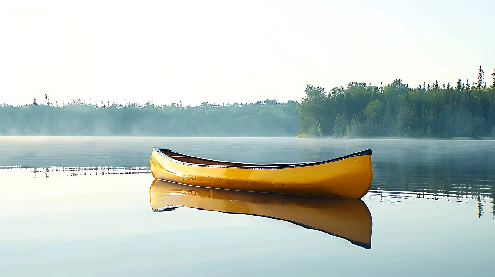 Tranquil yellow canoe glides across Minnesota lake — free download from Dotvec