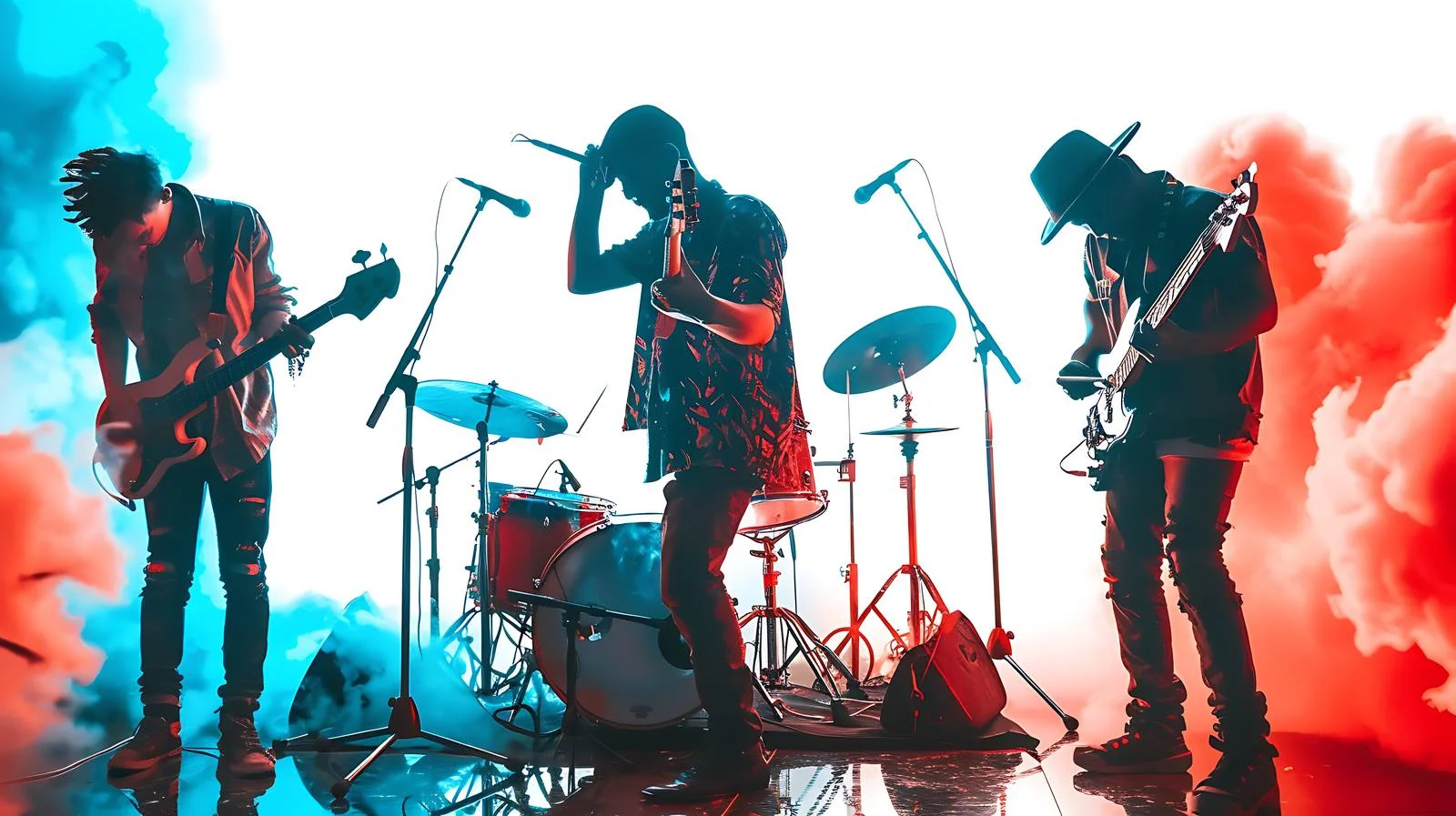 Enthusiastic young band performing on white stage — free download from Dotvec