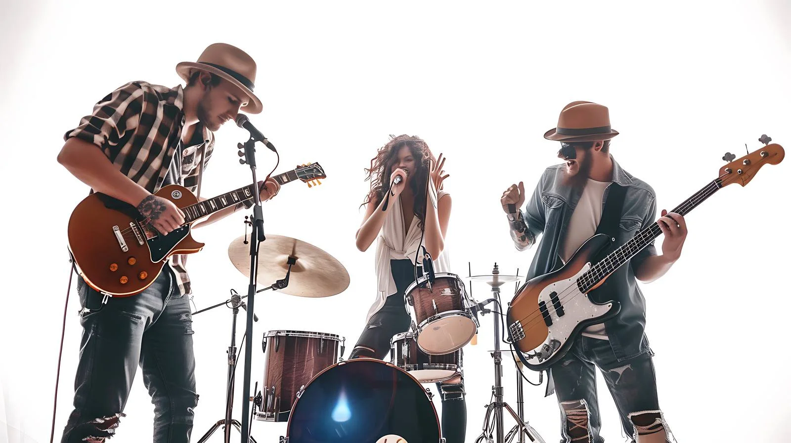 Energetic band performing on white stage — free download from Dotvec