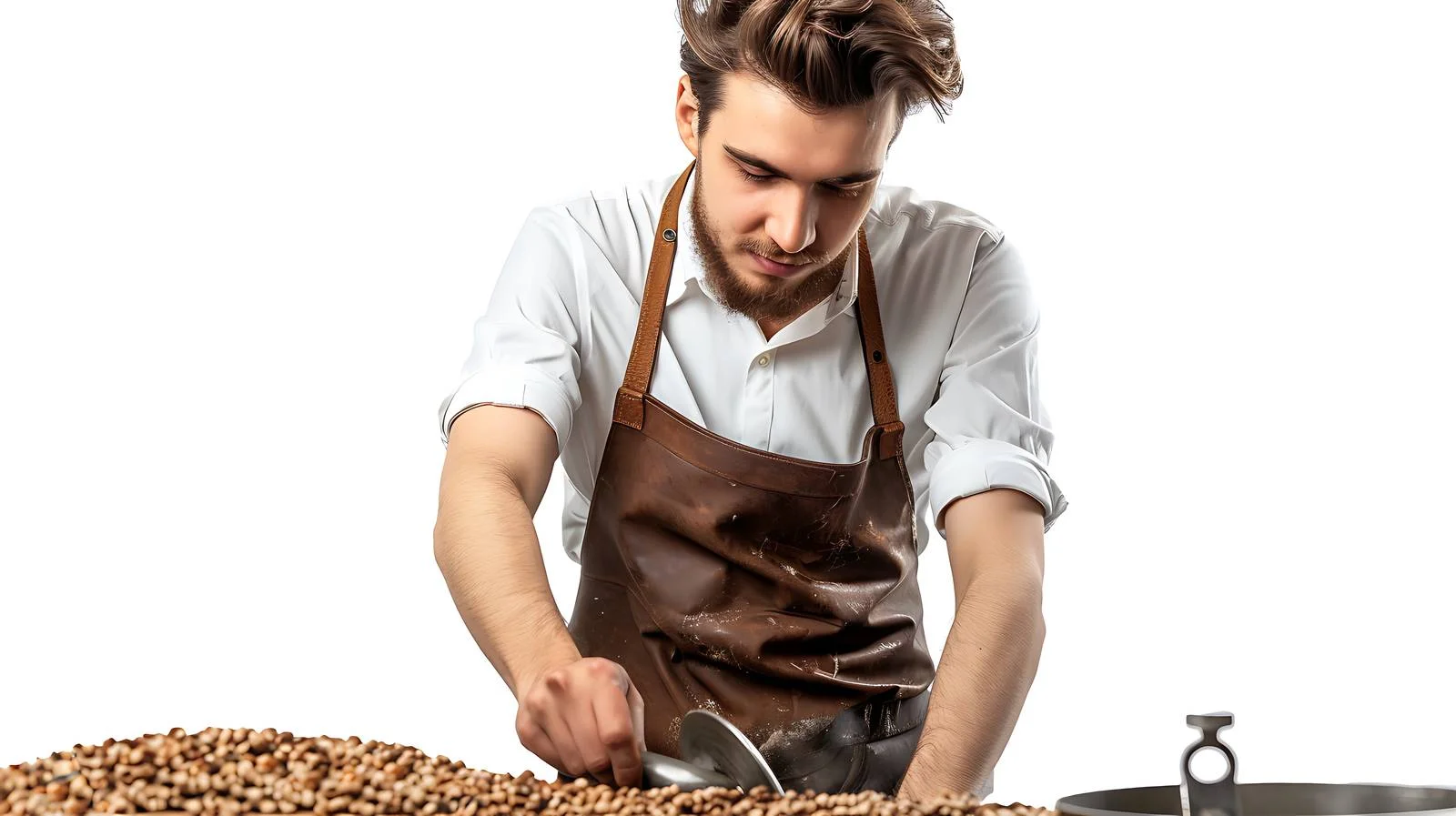 Young Brewer Controls Grind in Leather Apron — free download from Dotvec