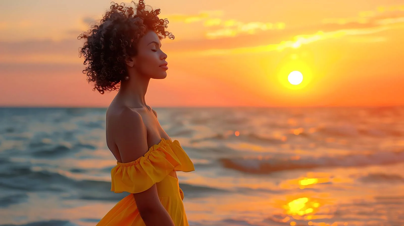 Graceful woman in yellow attire poses elegantly — free download from Dotvec