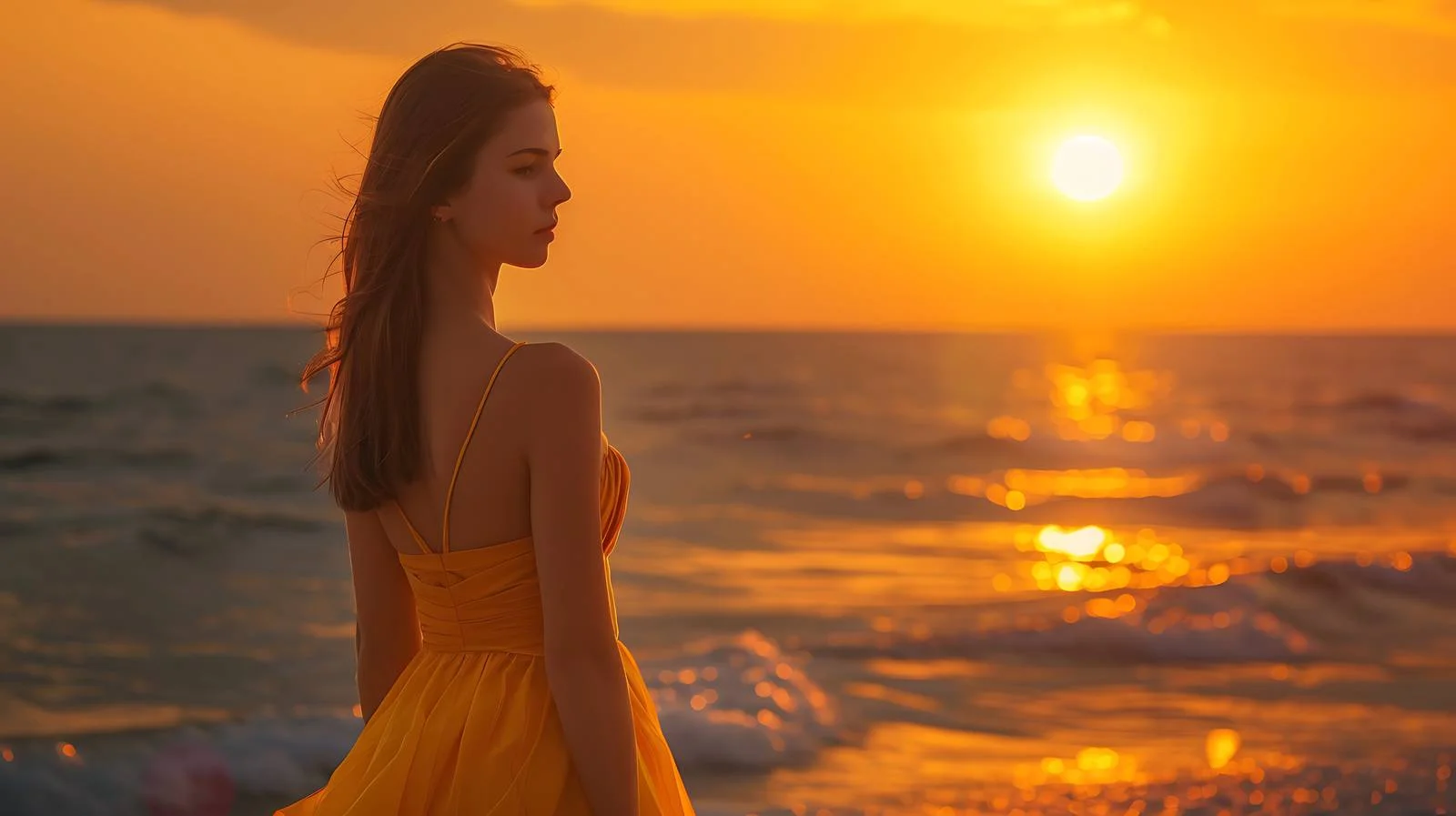 Elegant young lady in yellow dress — free download from Dotvec