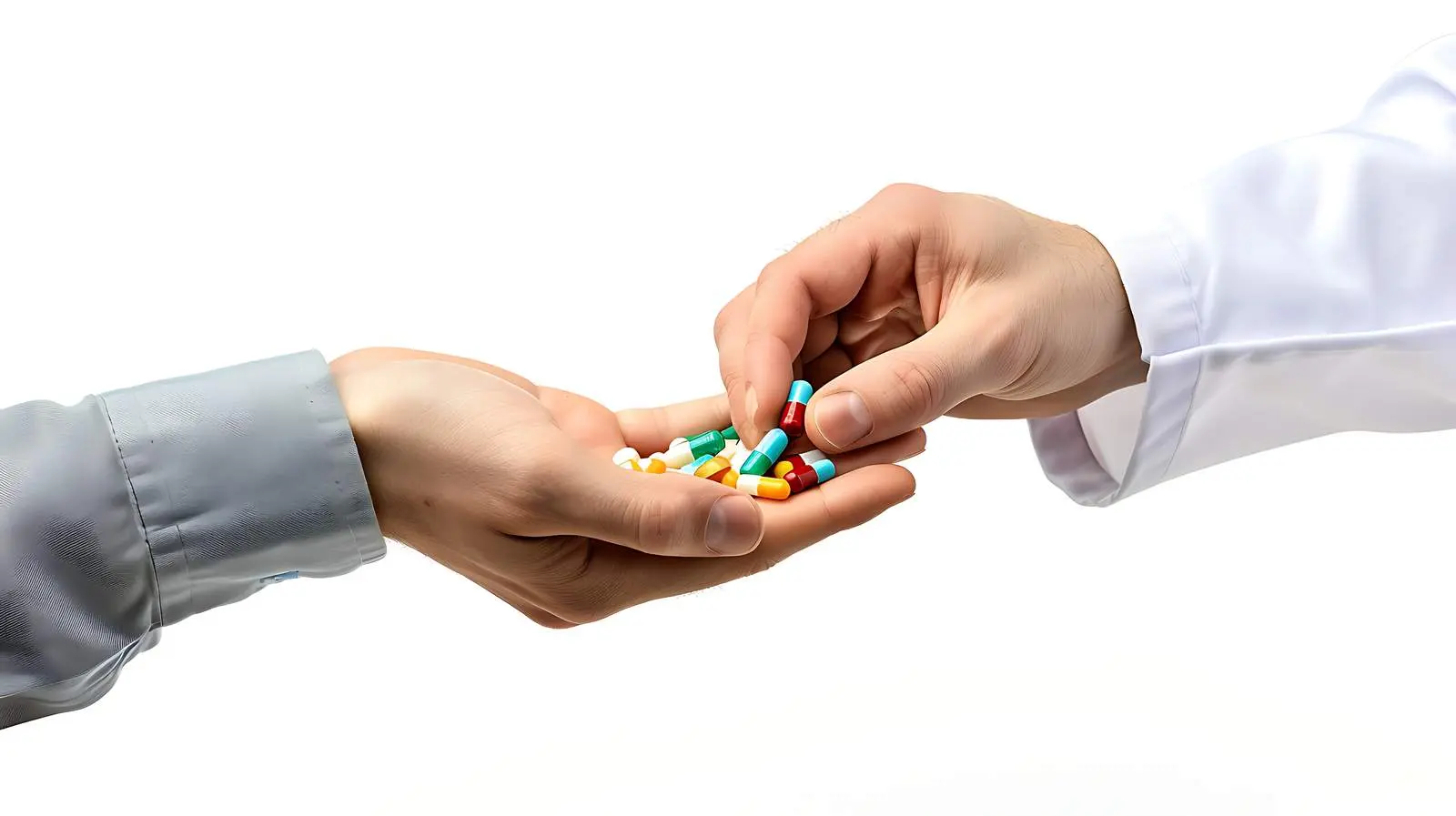 Young Doctor Holding Patient's Hand with Pills – free vitality image from Dotvec