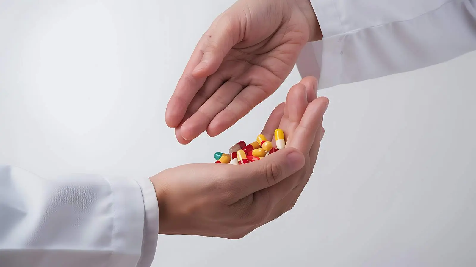 Young Doctor Holding Patient's Hand with Pills — free download from Dotvec