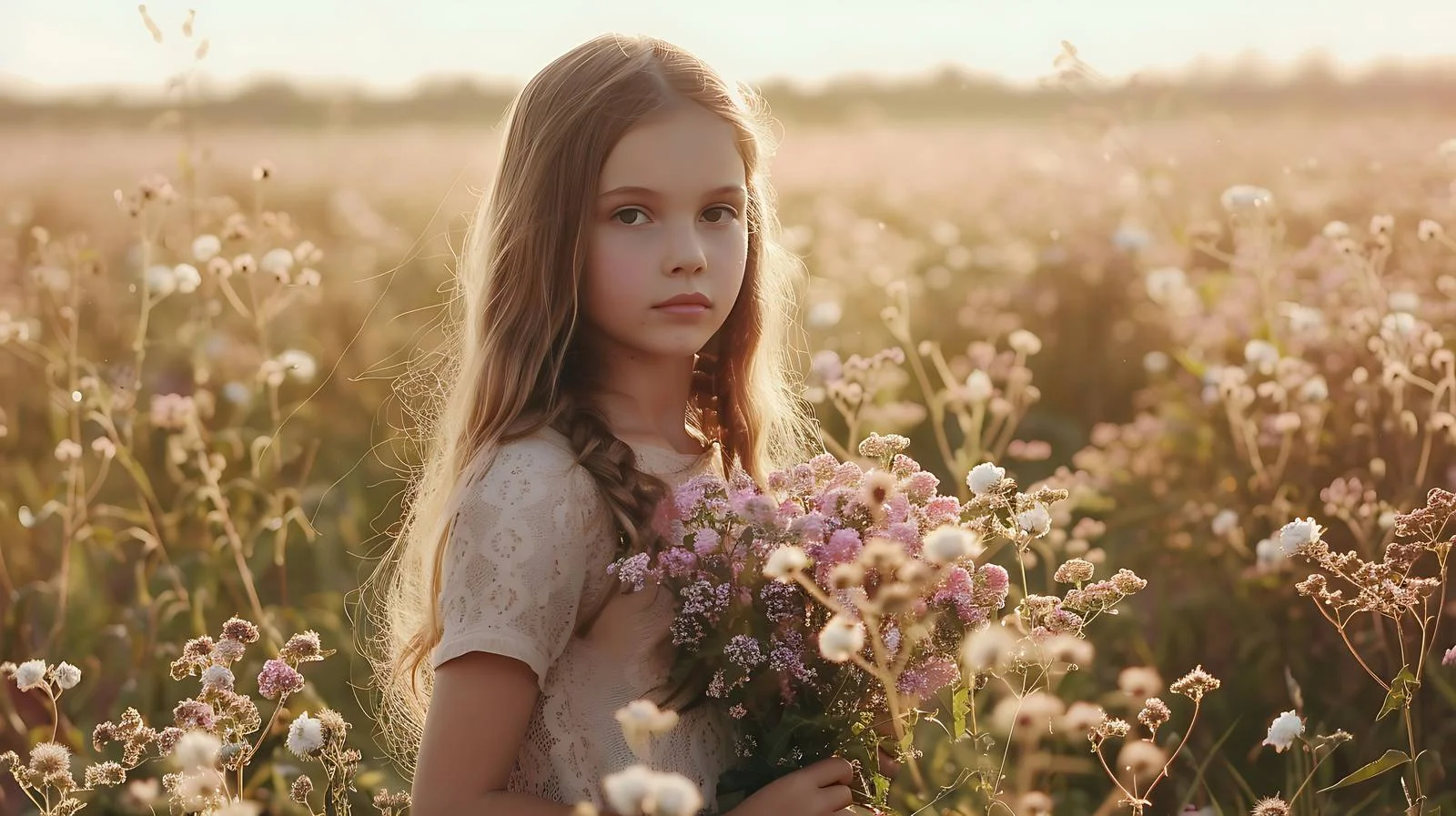 Serene girl in blooming Ivan-tea meadow — free download from Dotvec
