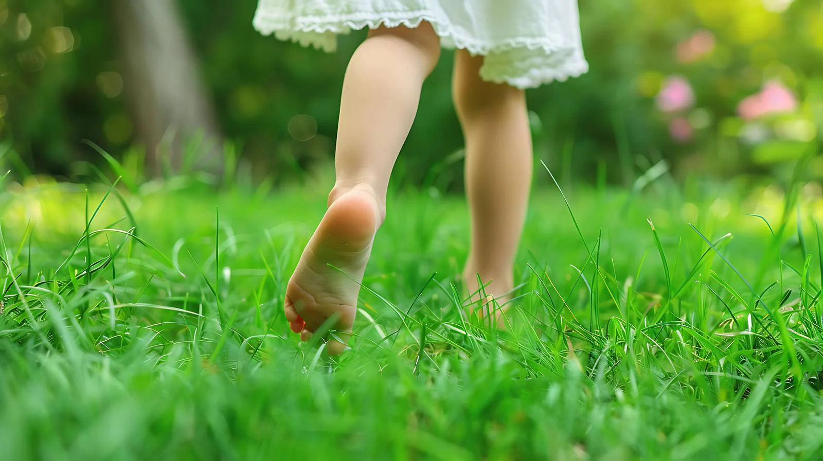 Innocent child walking on lush green grass – free verdant image from Dotvec