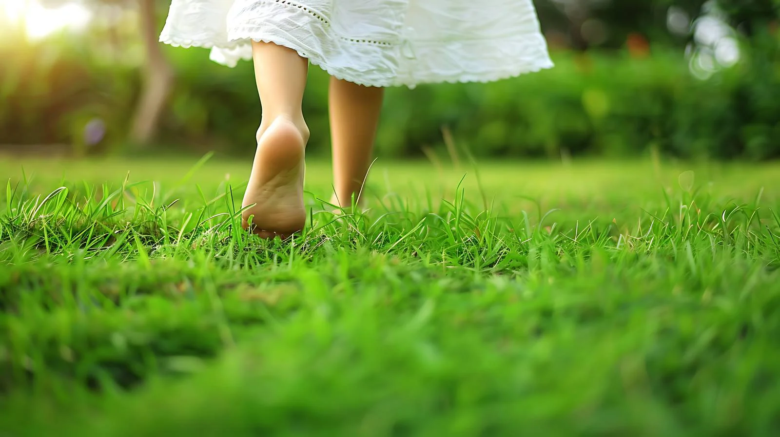 Youthful girl barefoot on lush green grass – free barefoot image from Dotvec