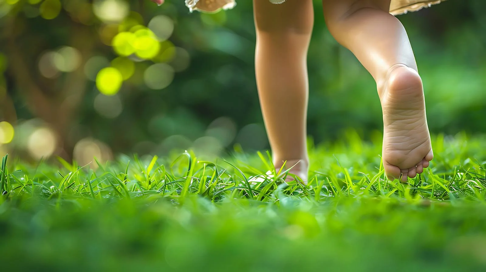 Child joyfully walks on lush green grass — free download from Dotvec