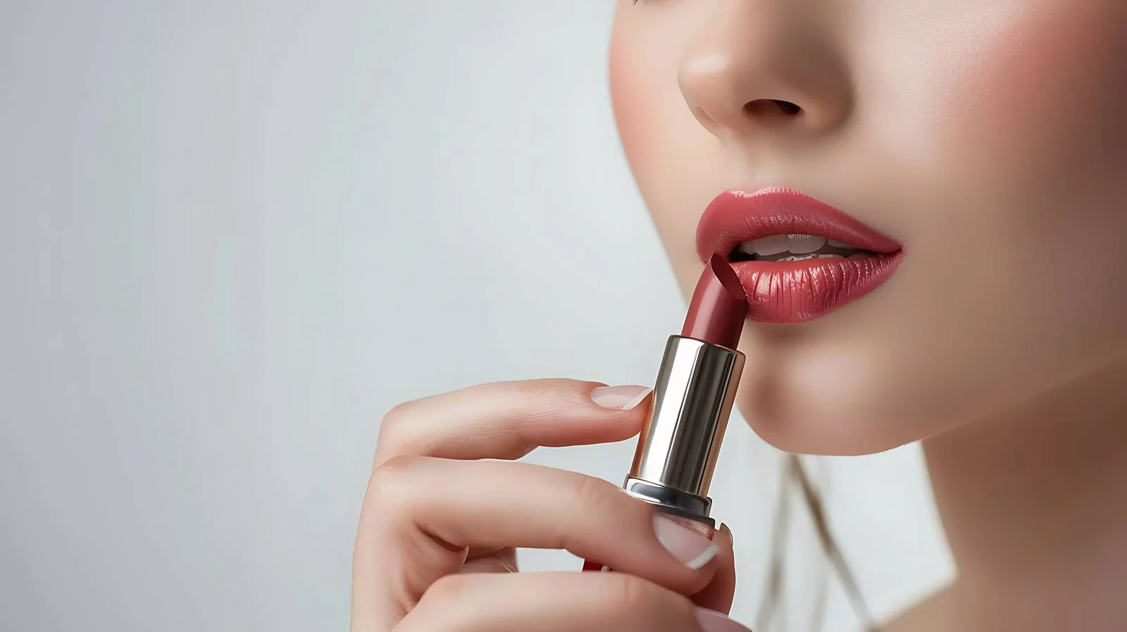 Elegant young lady applying lipstick gracefully — free download from Dotvec