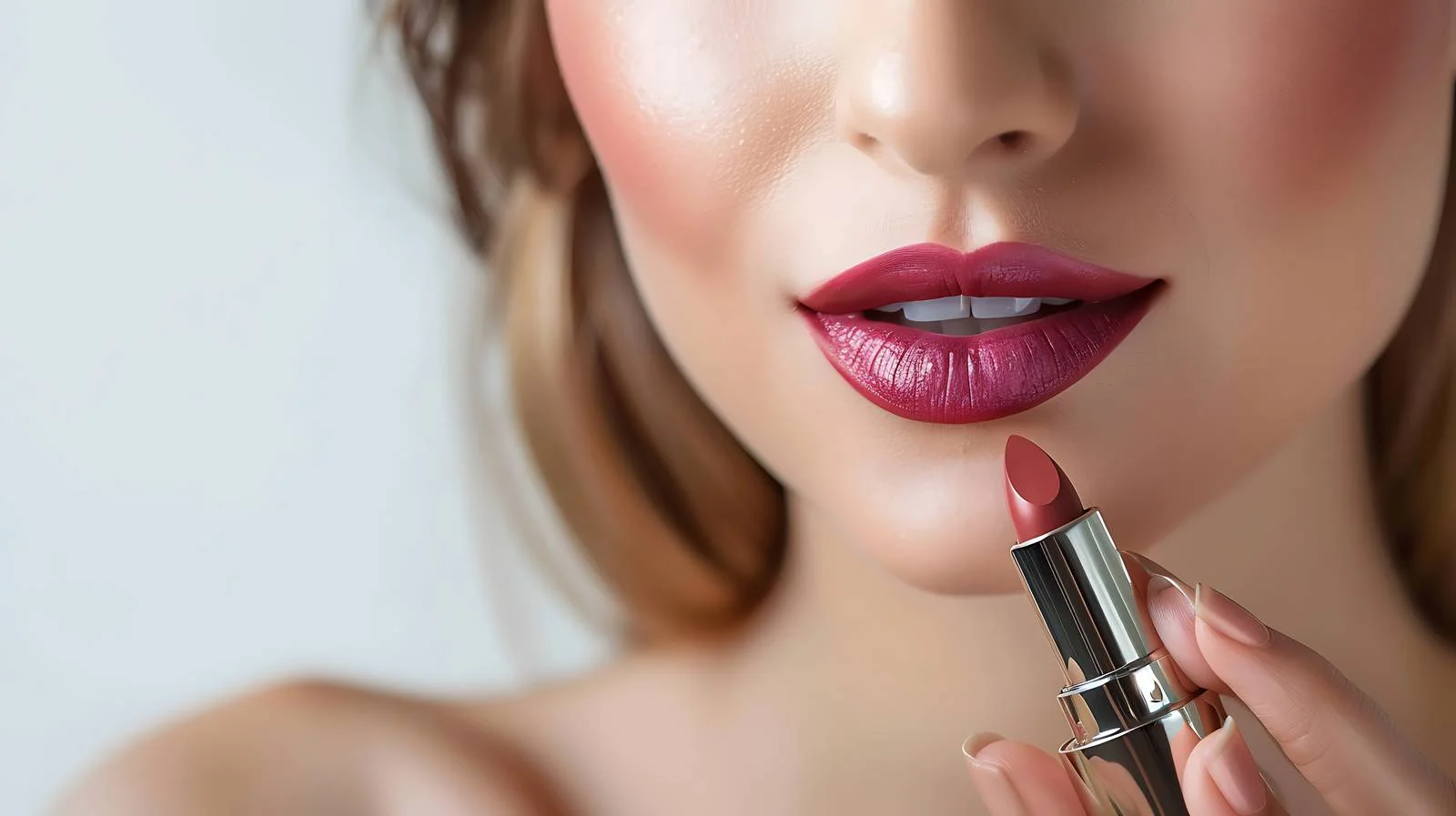 Applying Lipstick: Young Woman Enhancing Her Lips — free download from Dotvec