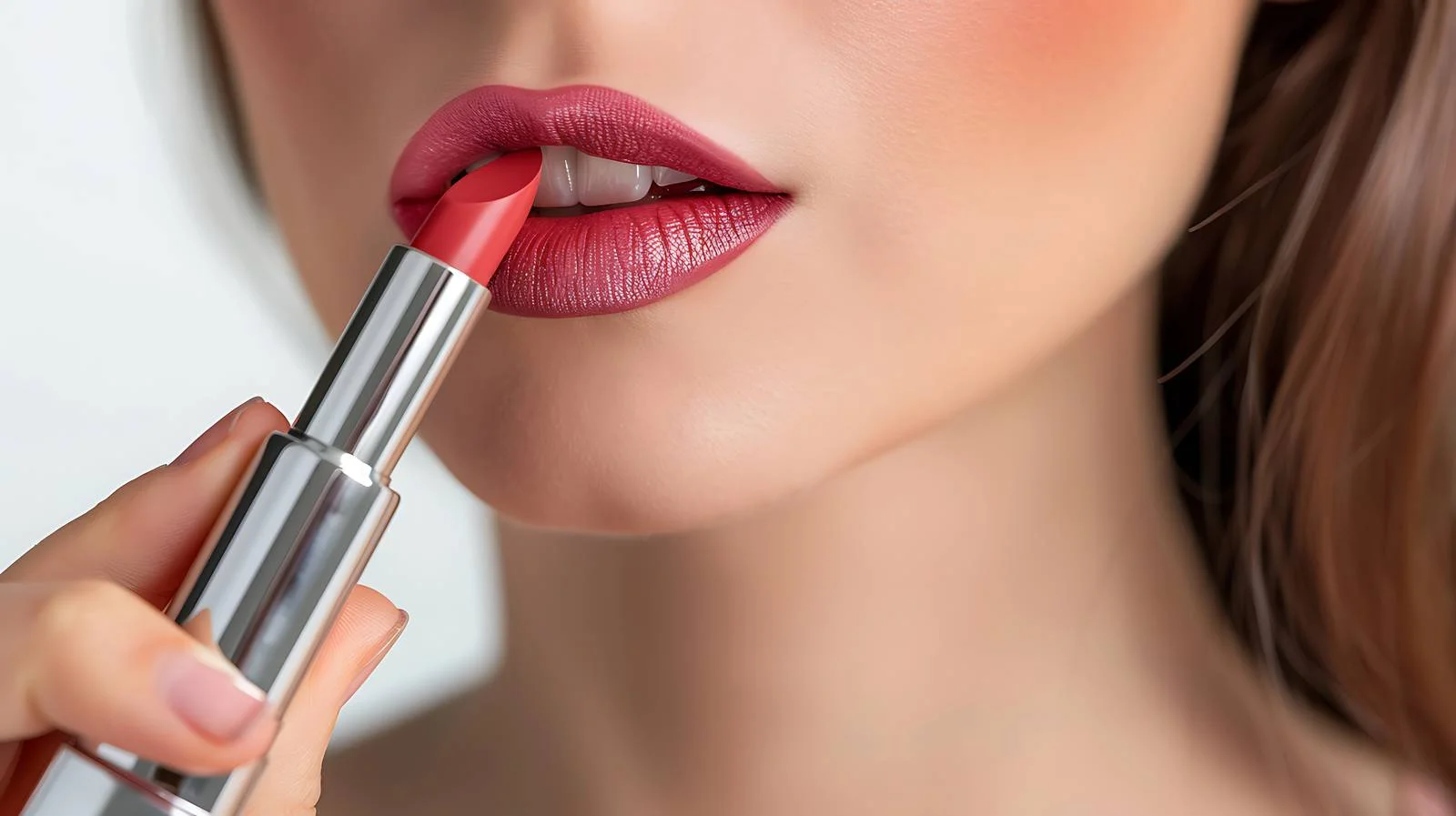 Elegant woman applying lipstick to enhance beauty — free download from Dotvec