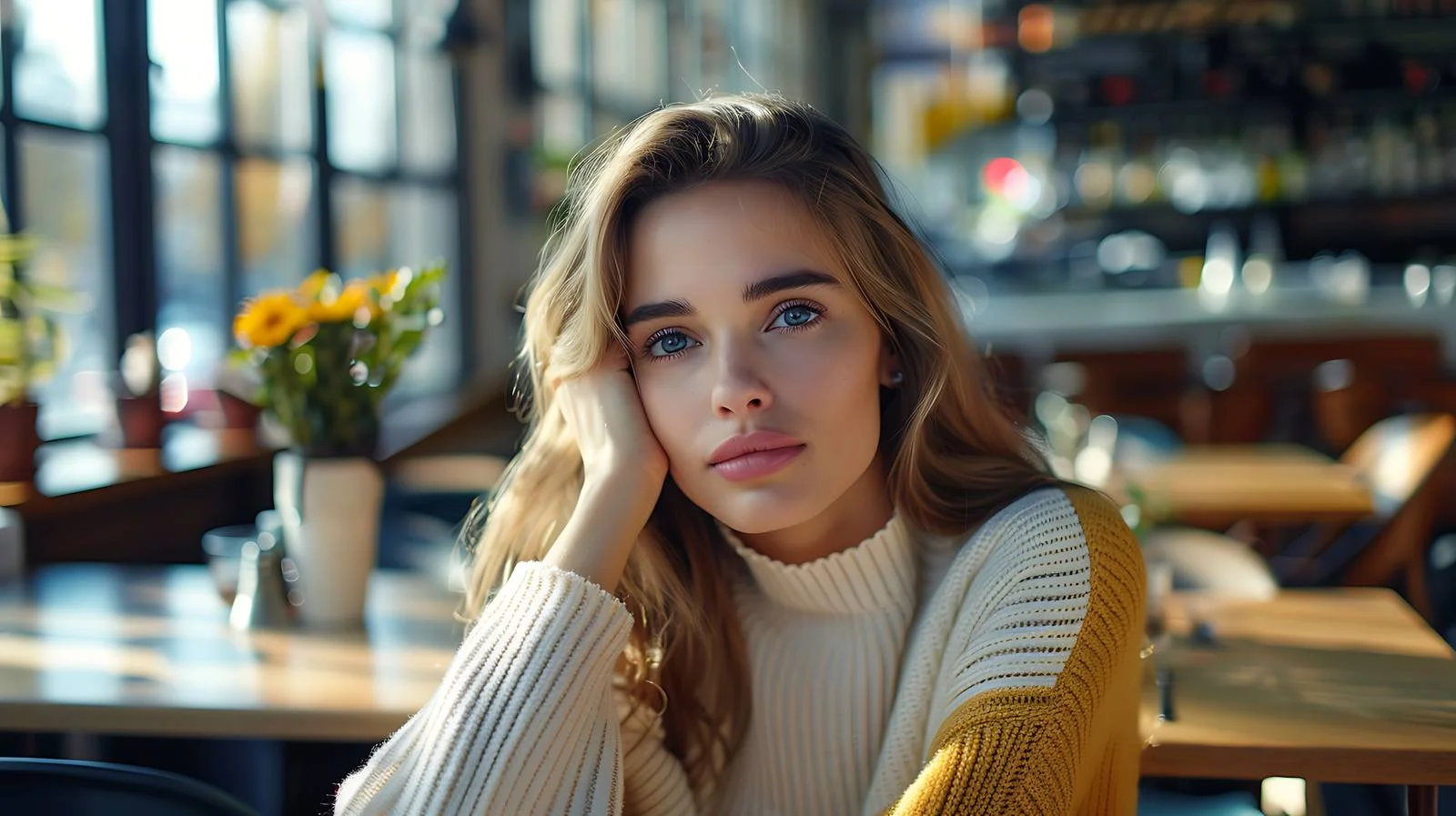 Elegant woman dining alone in a cafe — free download from Dotvec