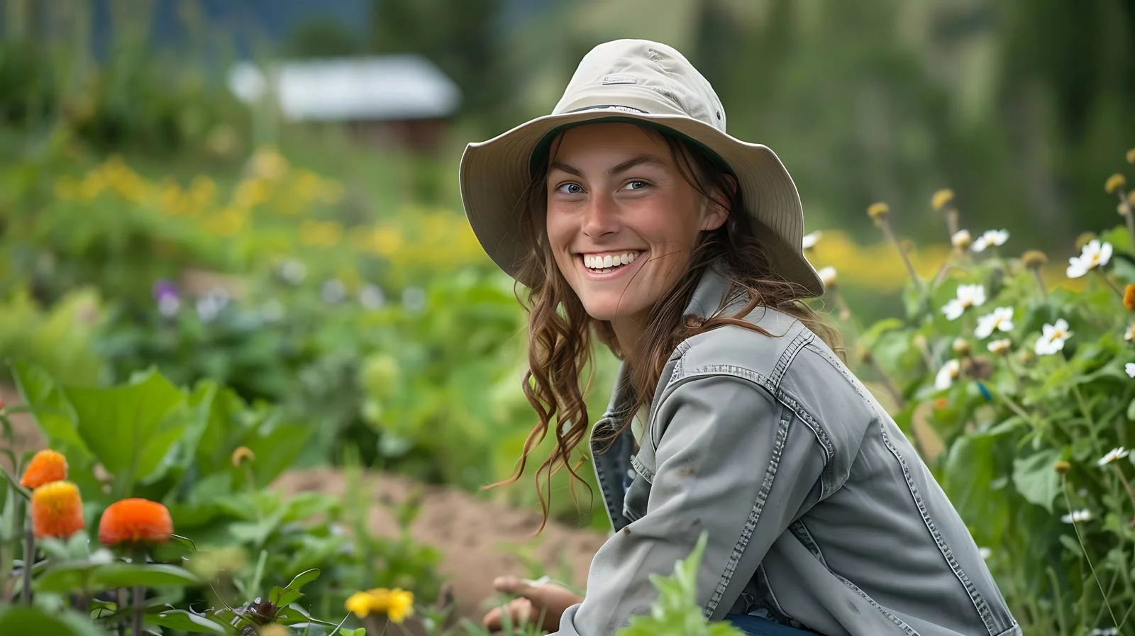 Joyful young woman gardening in Jackson Hole — free download from Dotvec