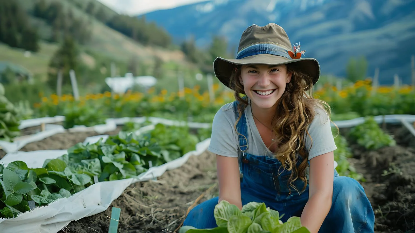 Joyful young woman enjoys gardening in Jackson Hole — free download from Dotvec
