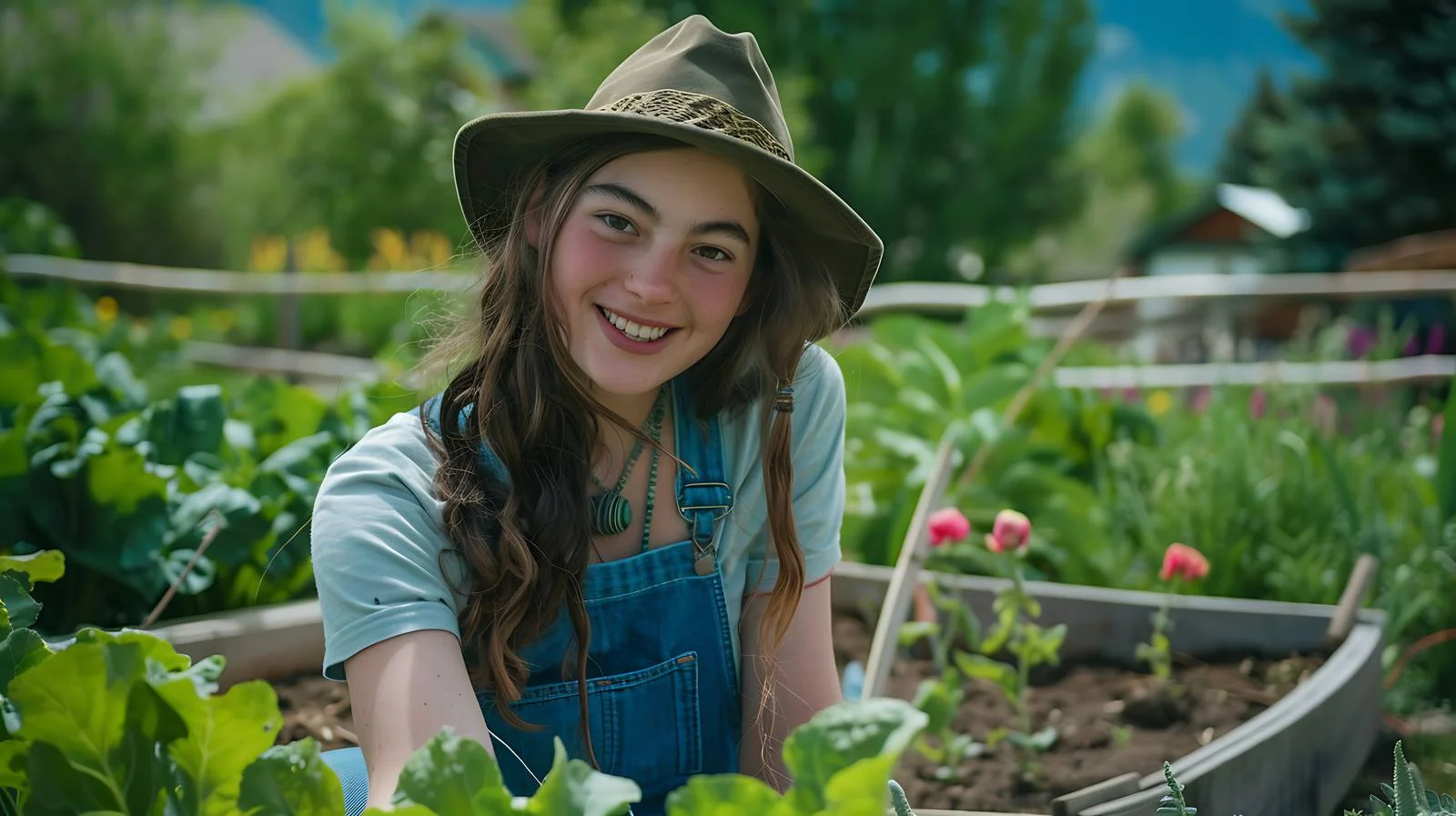 Joyful woman gardening in scenic Jackson Hole — free download from Dotvec