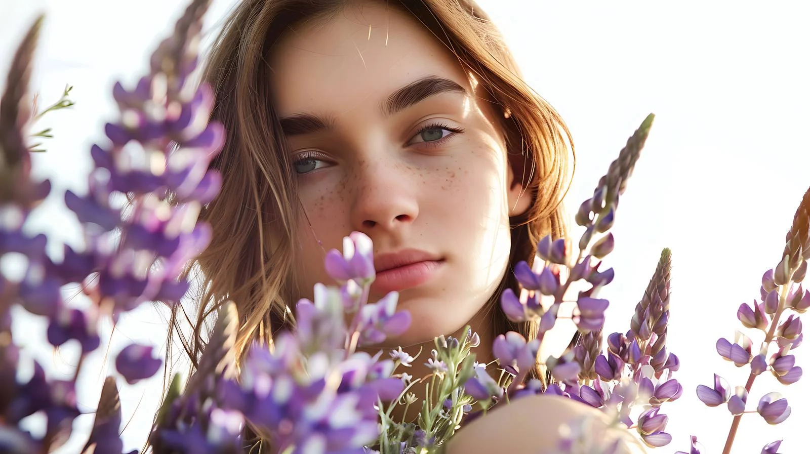 Elegant Woman Holding Lupine Flower Bouquet — free download from Dotvec