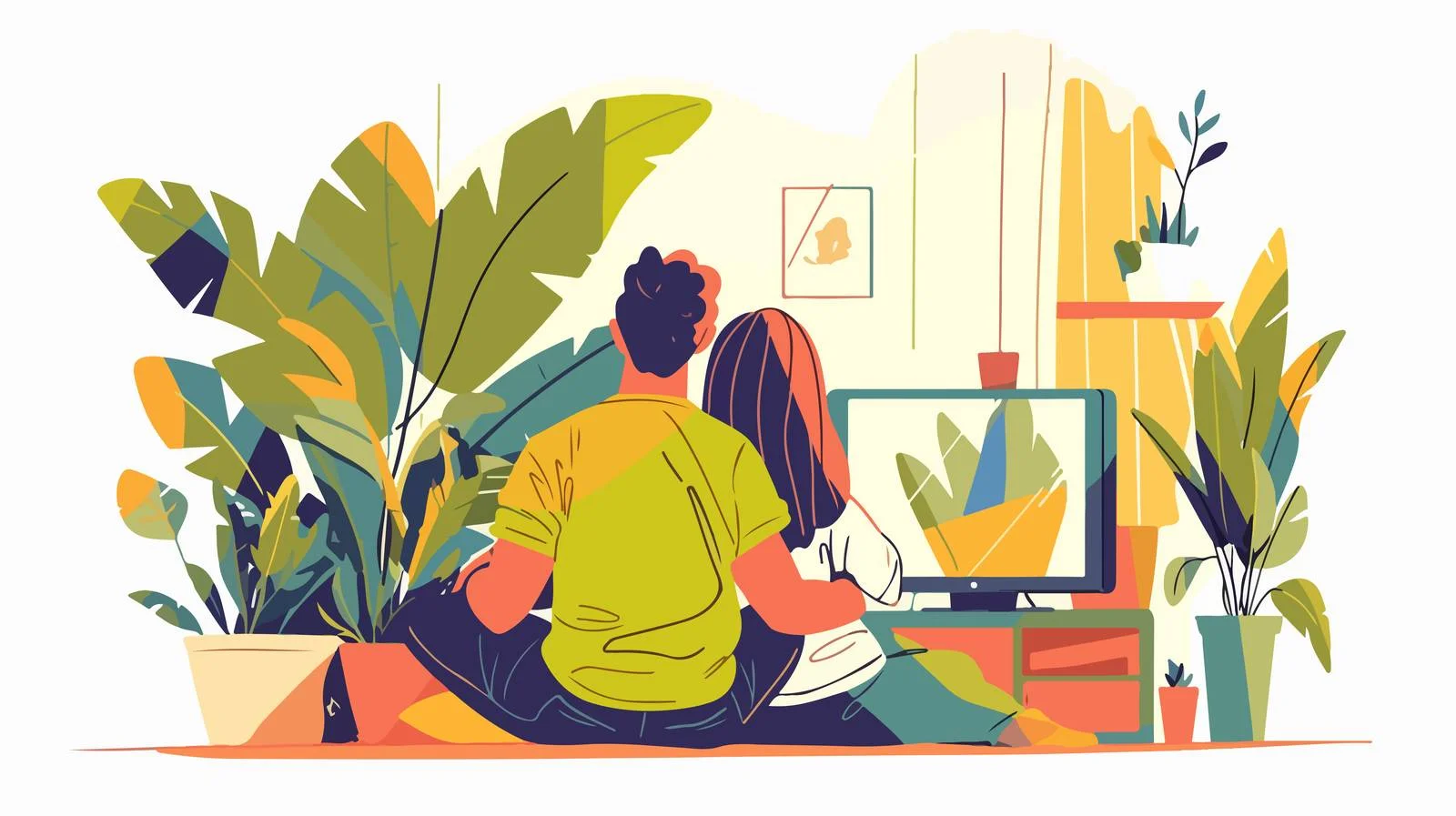 Relaxed couple watching colorful TV illustration — free download from Dotvec