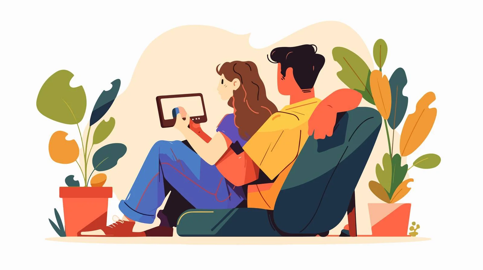 Relaxed couple watching vibrant TV show — free download from Dotvec