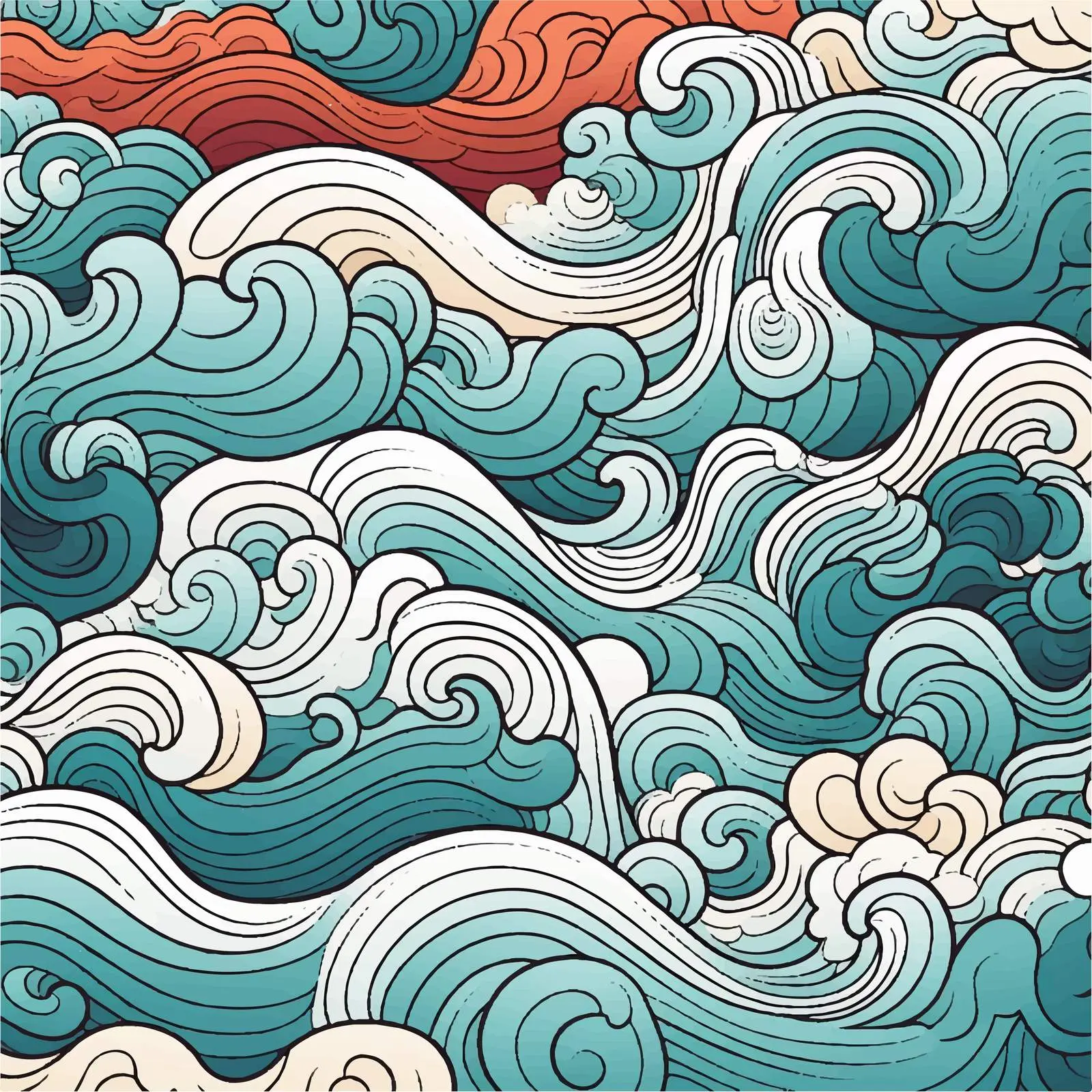 Hand Drawn Wave Pattern Cartoon Vector Illustration — free download from Dotvec