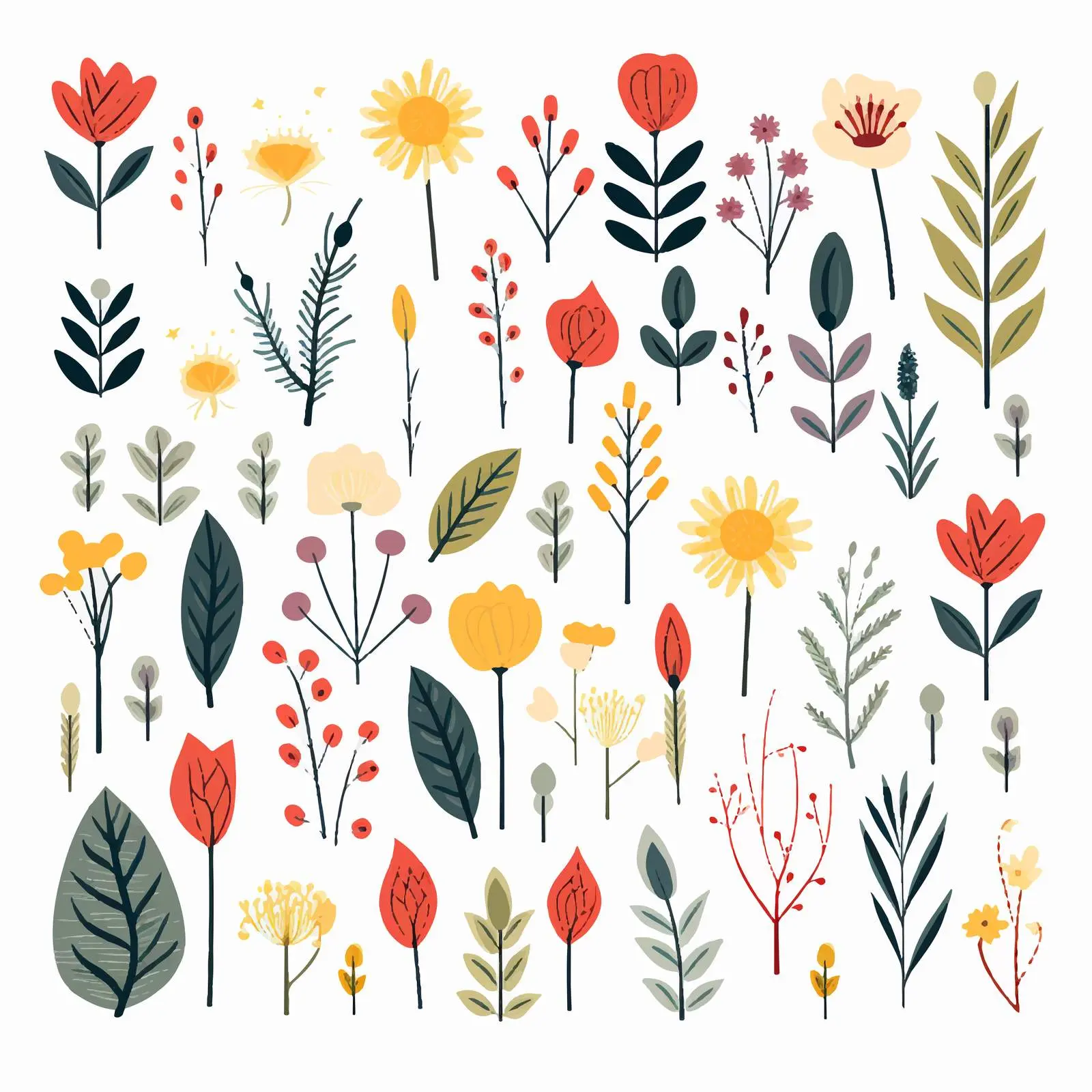 Modern Abstract Wildflowers and Botanical Leaves — free download from Dotvec