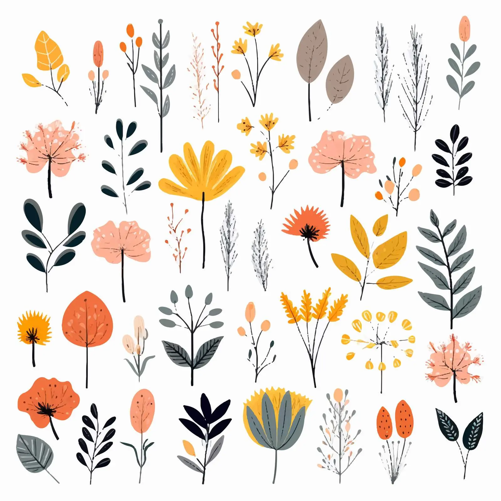 Abstract Wildflowers and Leaves Botanical Vector Set — free download from Dotvec