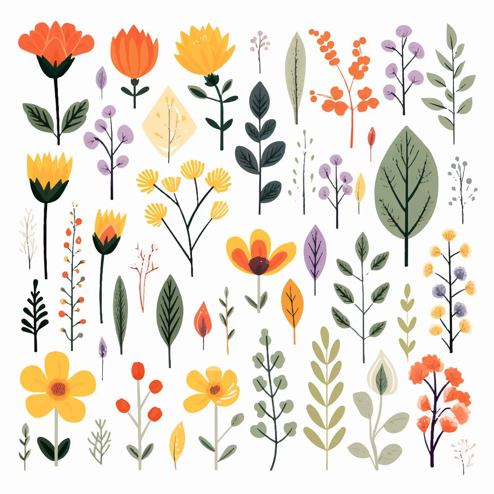 Modern Abstract Wild Flowers and Leaves Vector — free download from Dotvec