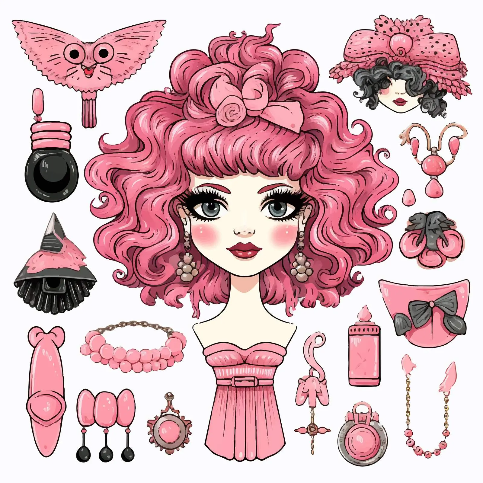 Pink Doodle Style Fashion Doll Accessory Set — free download from Dotvec