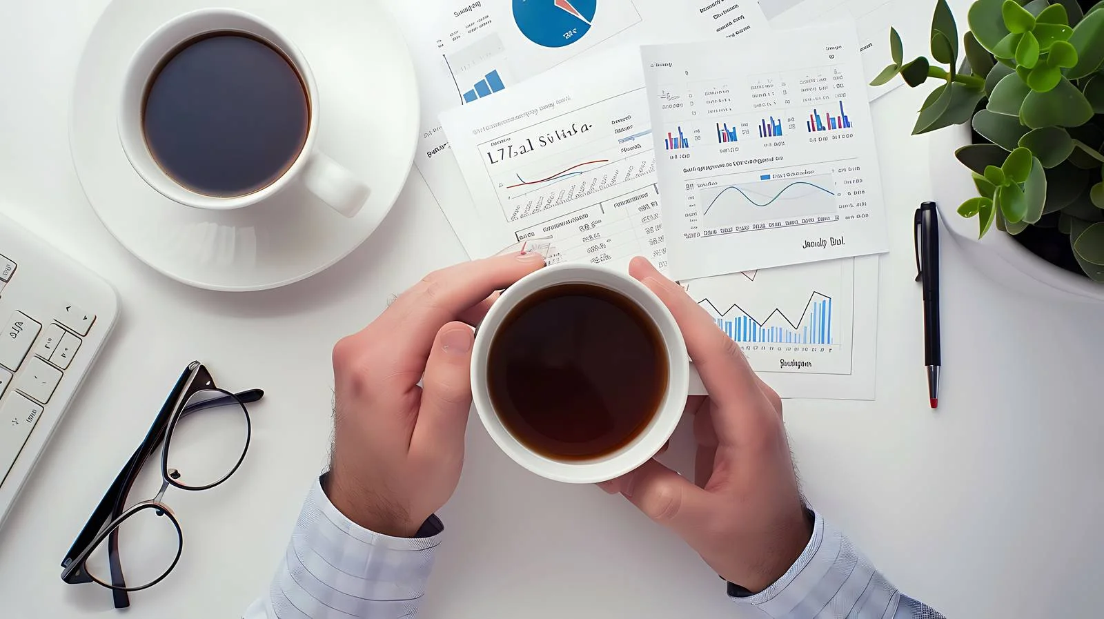 Accountant Analyzing Company Data with Coffee Break — free download from Dotvec