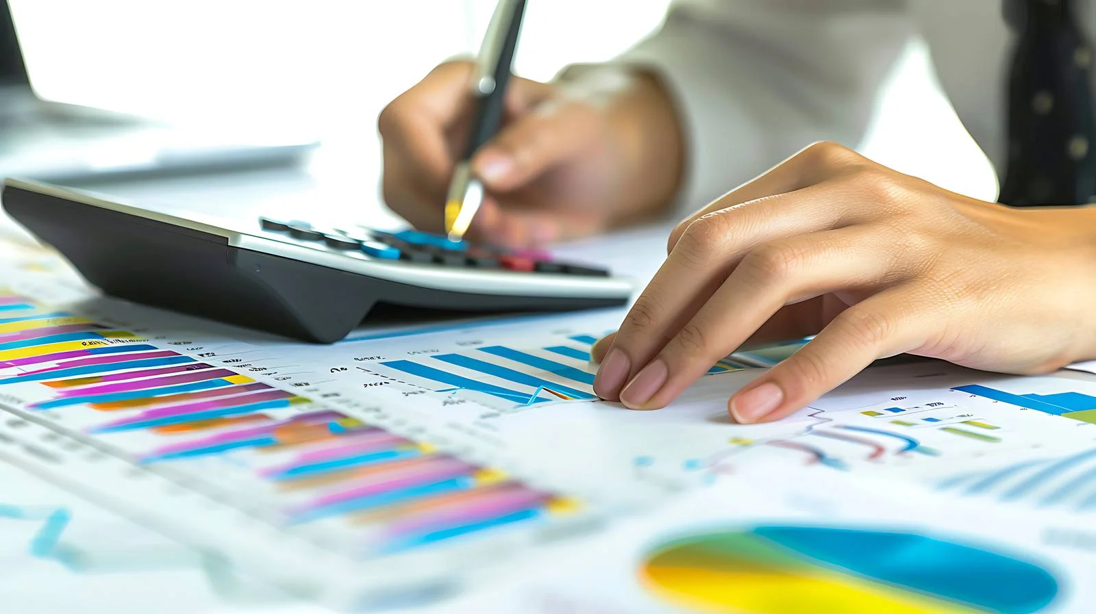 Accountant Multitasking with Calculator and Pen — free download from Dotvec