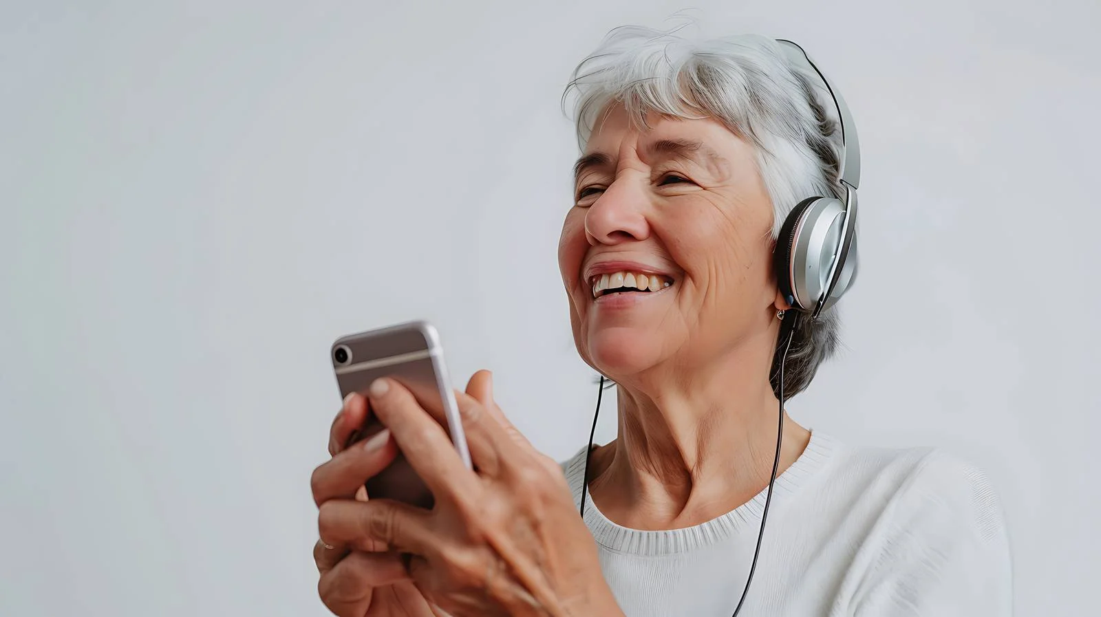 Senior Woman Enjoying Music on Smartphone — free download from Dotvec