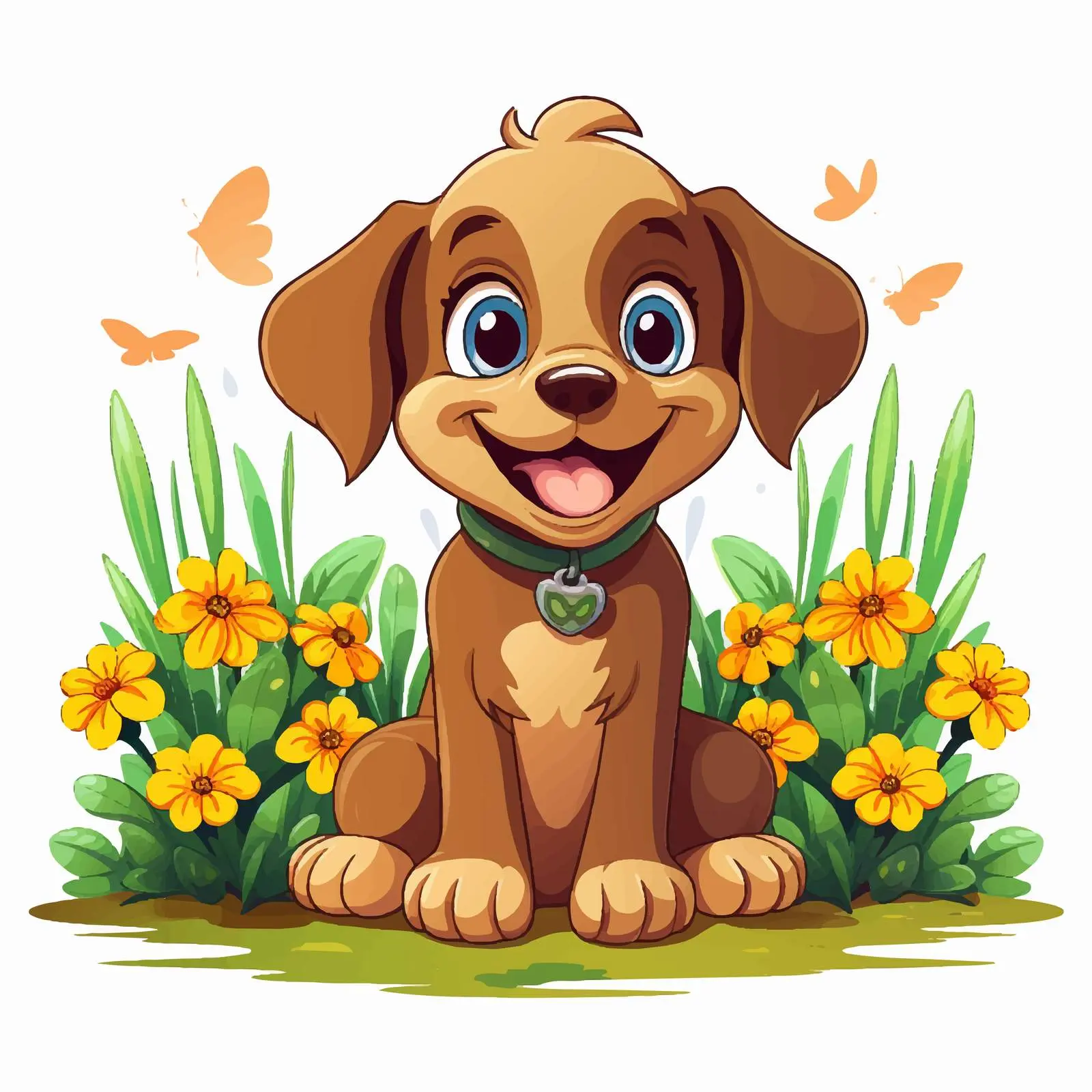 Cute Brown Puppy in Colorful Garden Vector — free download from Dotvec