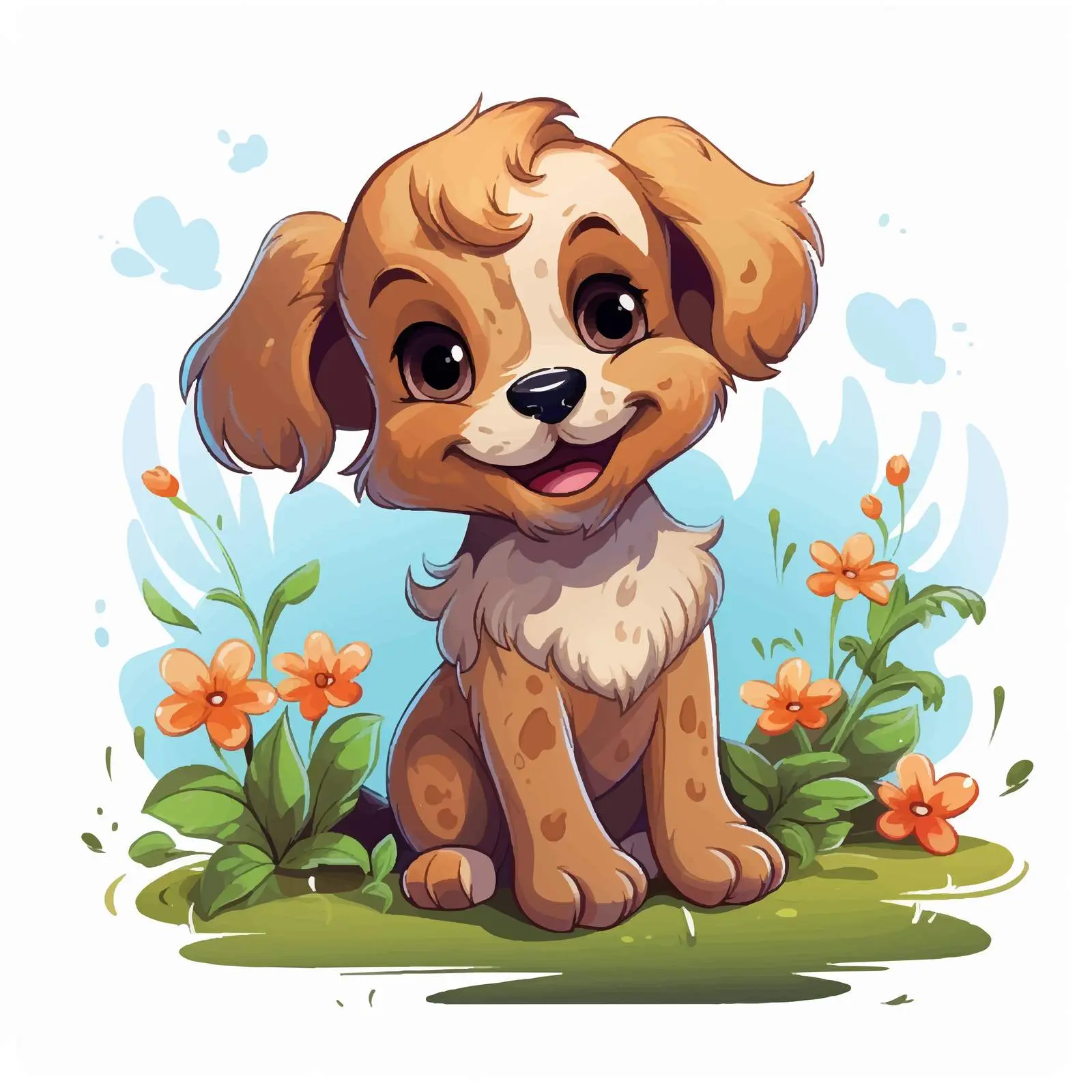 Adorable Brown Puppy in Vibrant Garden Vector — free download from Dotvec
