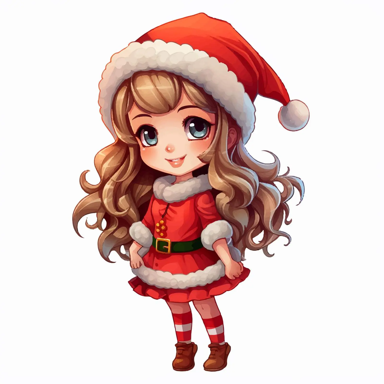 Festive Cartoon Girl in Christmas Hat — free download from Dotvec