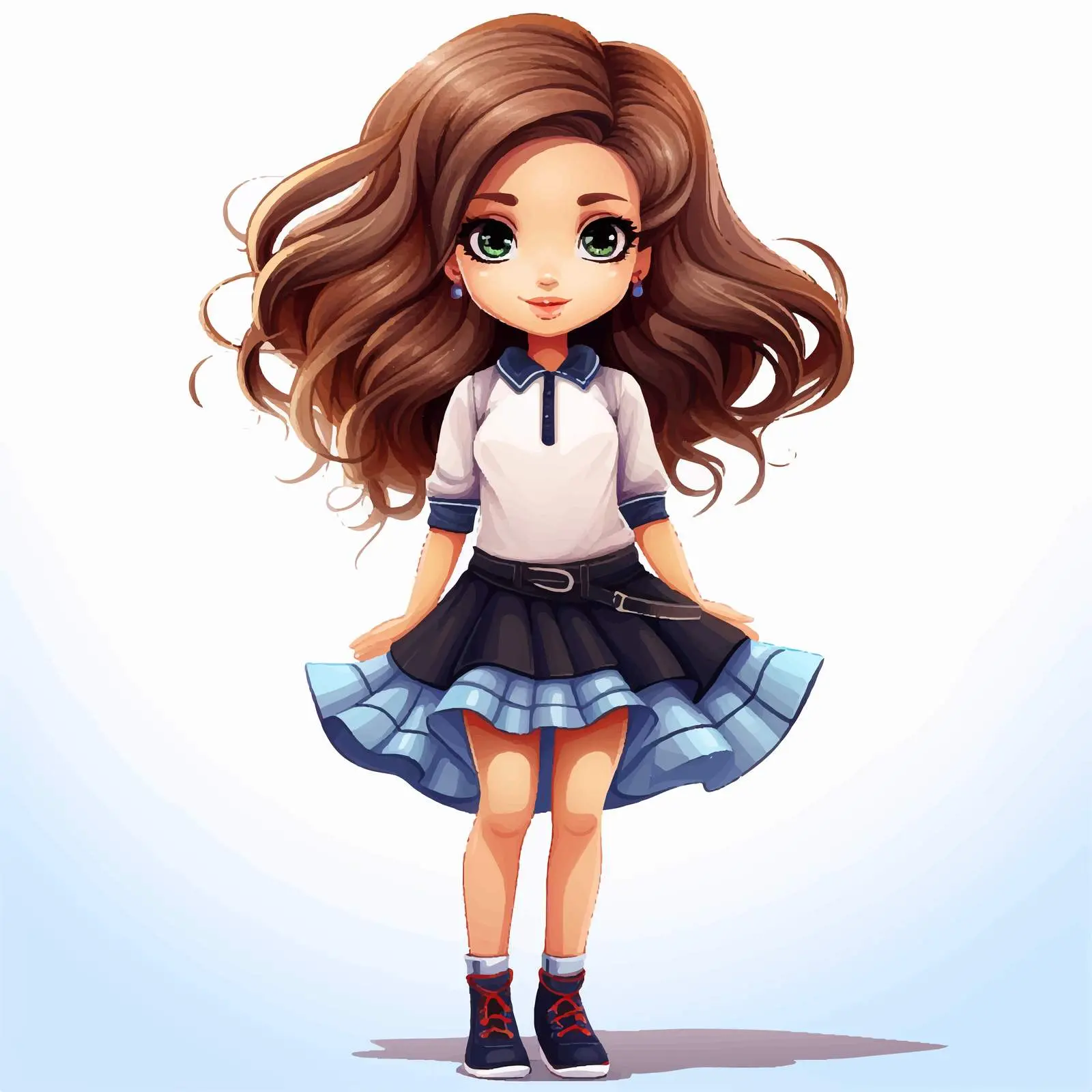Cute Cartoon Girl in Stylish Mini Skirt – free cute attire image from Dotvec