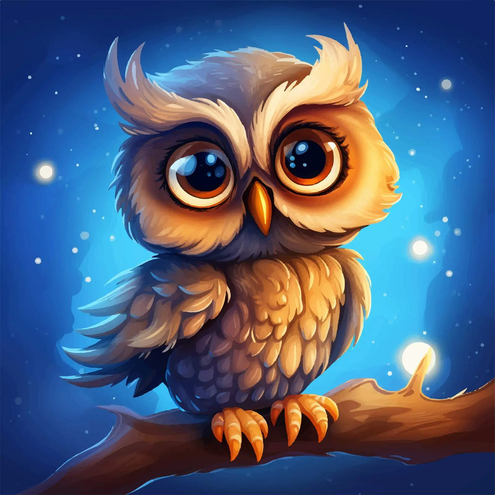 Cute Cartoon Owl Under Starry Night Sky — free download from Dotvec