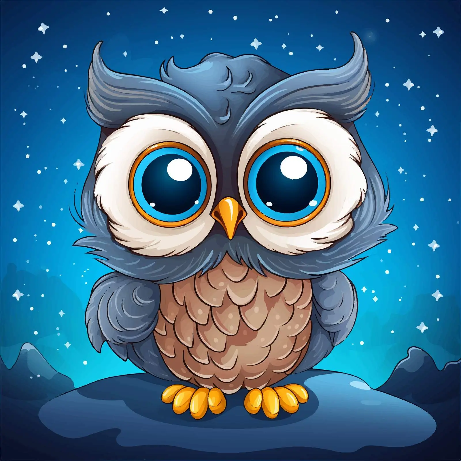 Cute Cartoon Owl Under Starry Sky Vector — free download from Dotvec