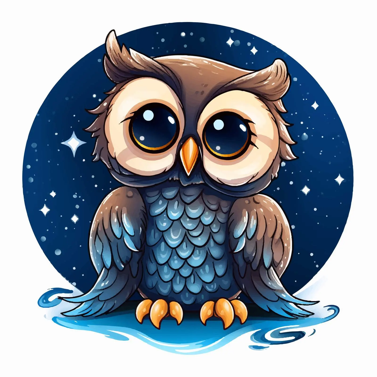 Cute Owl Under Starry Sky Vector Art — free download from Dotvec