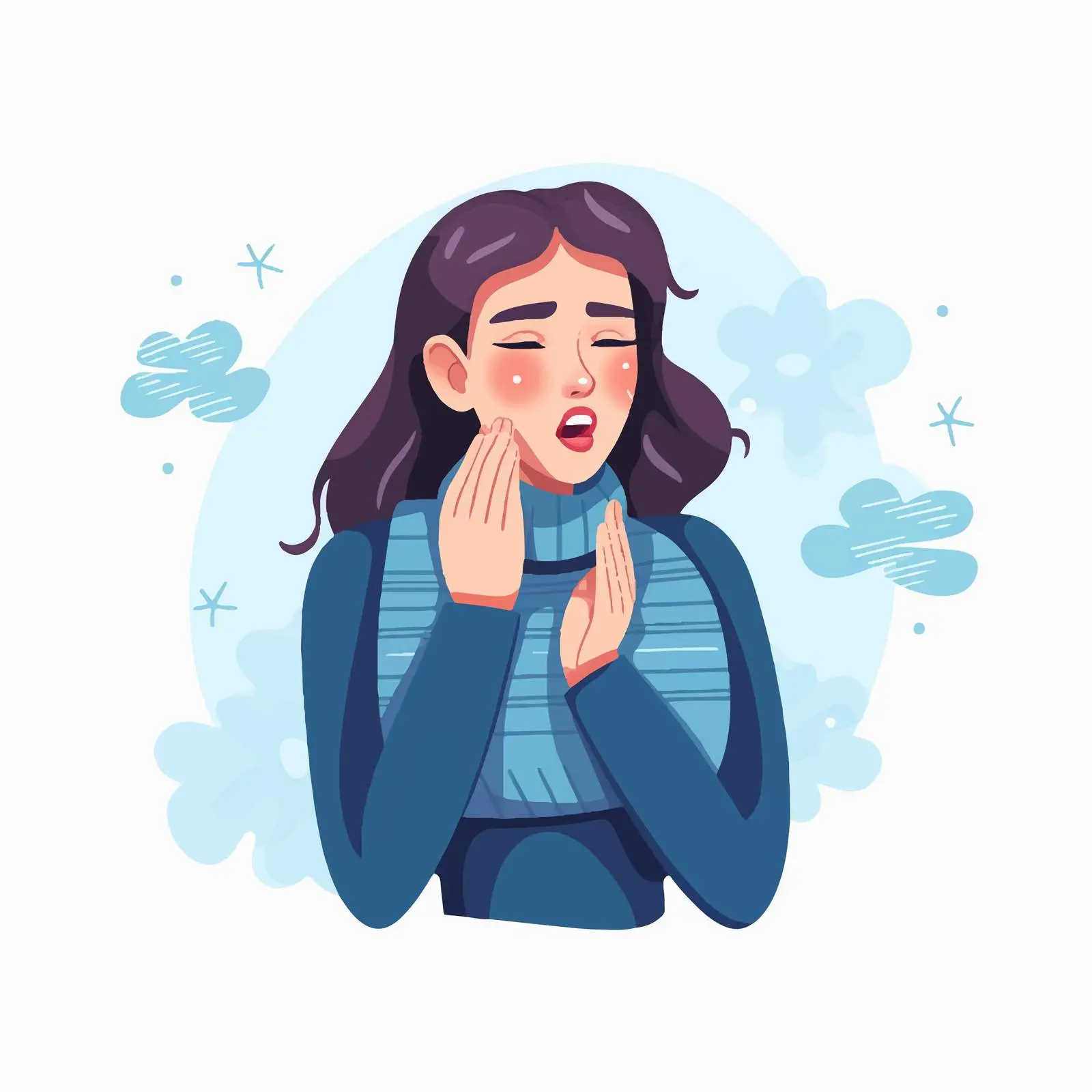 Cute Female Character Coughing Due to Flu — free download from Dotvec