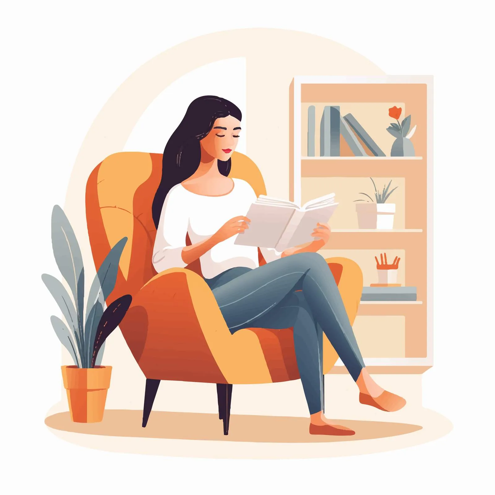 Girl Reading Book in Cozy Armchair Vector — free download from Dotvec
