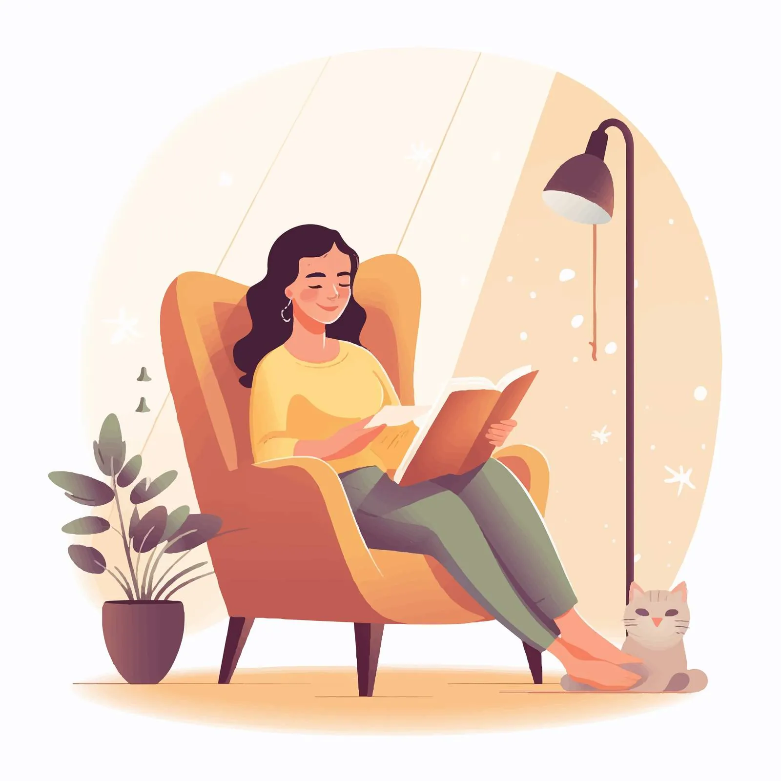 Cute Girl Reading in Cozy Armchair — free download from Dotvec