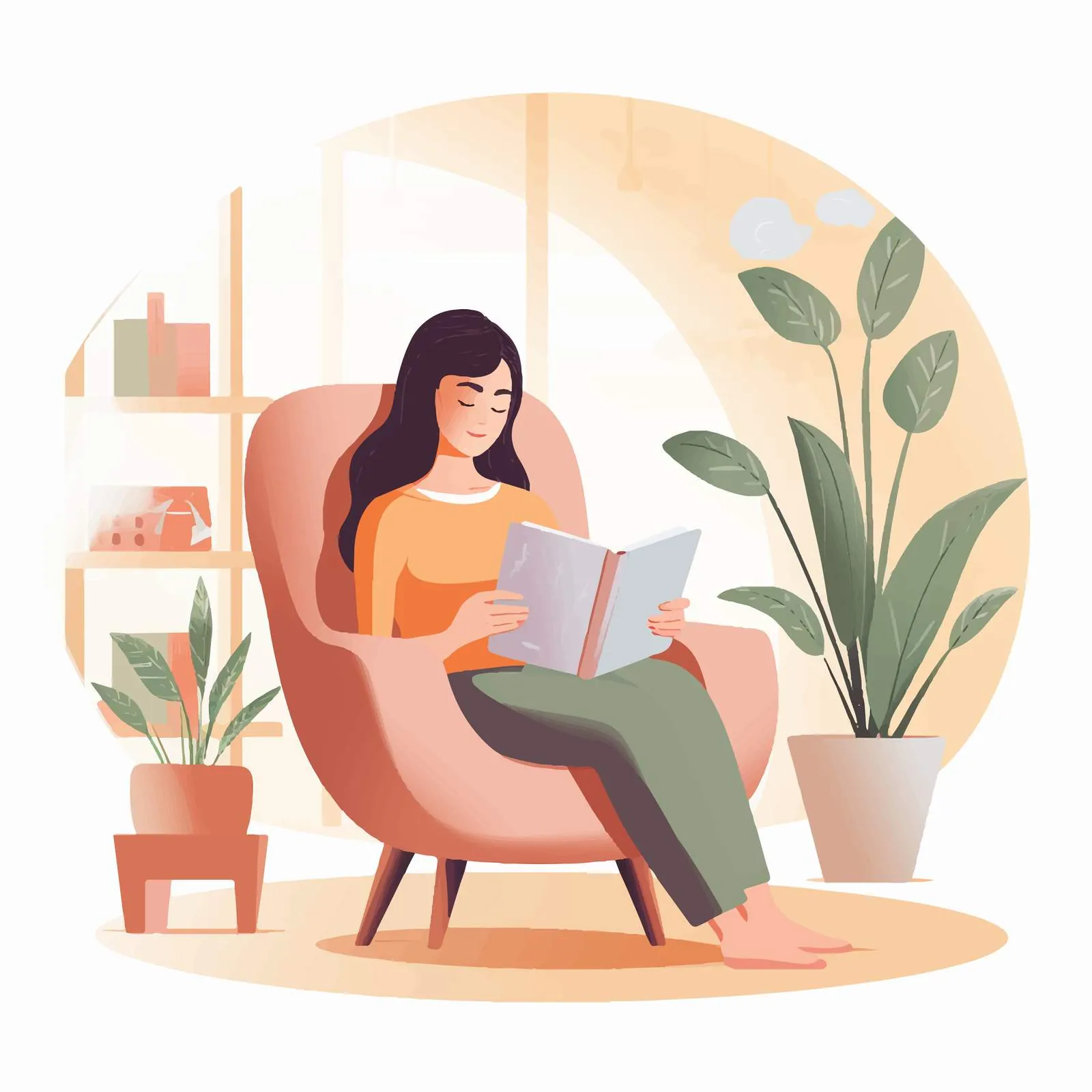 Girl Reading in Comfy Armchair Vector — free download from Dotvec