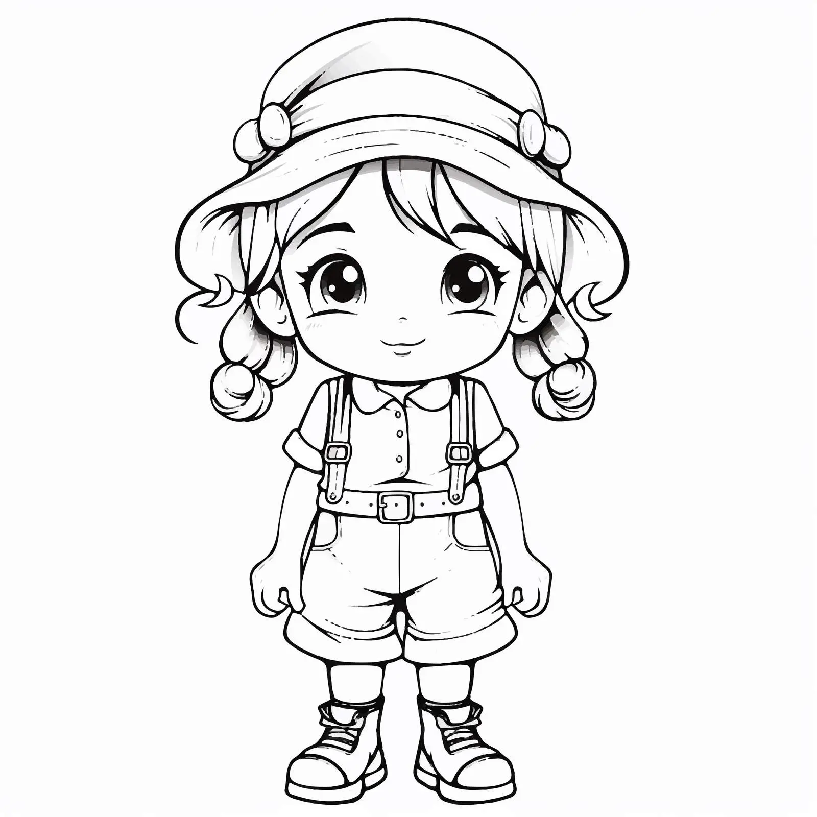 Sad Girl in Suspenders and Hat Vector Art — free download from Dotvec