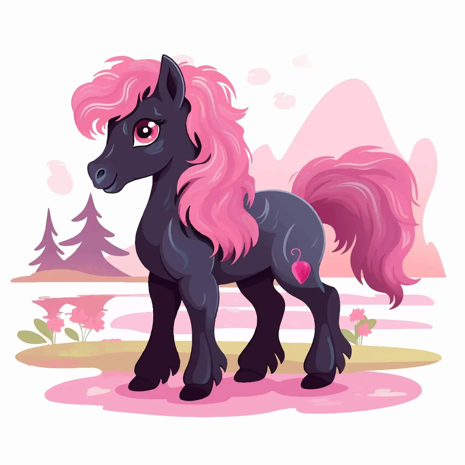 Cute Black Horse with Pink Mane Vector Art — free download from Dotvec