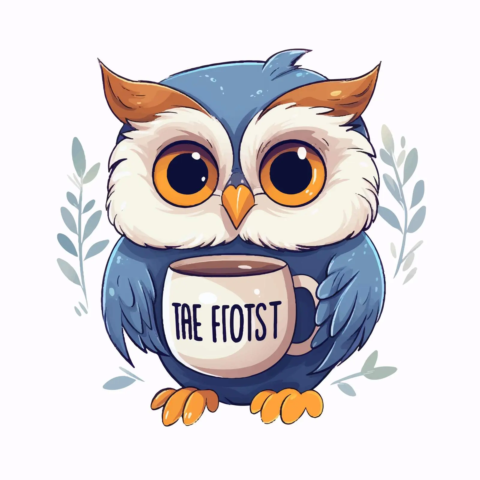Cute Owl with Coffee Mug and Slogan — free download from Dotvec