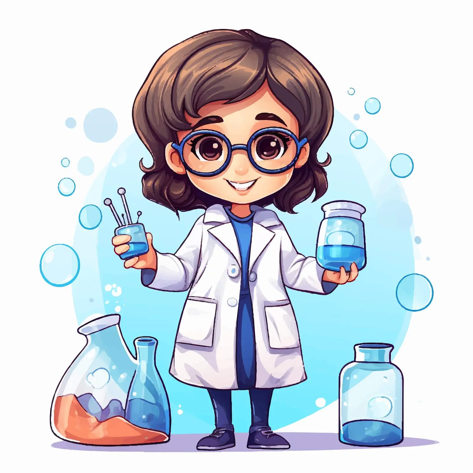 Adorable Scientist in Doodle Style with Test Tube — free download from Dotvec