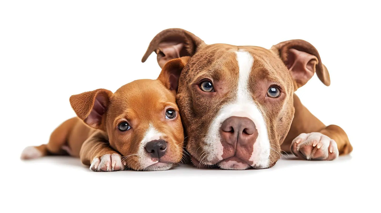 Pit Bull Adult Dog with Puppy on White Background – free playful puppy image from Dotvec