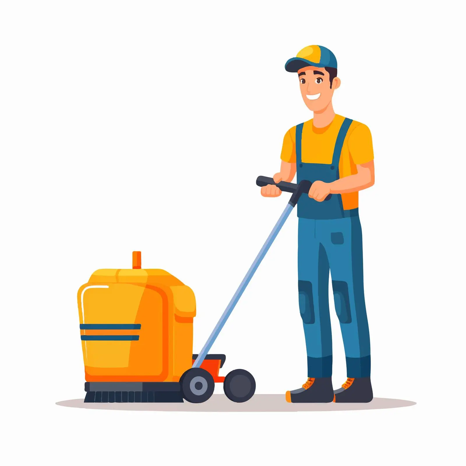 Professional Janitor with Sweeper in Action — free download from Dotvec