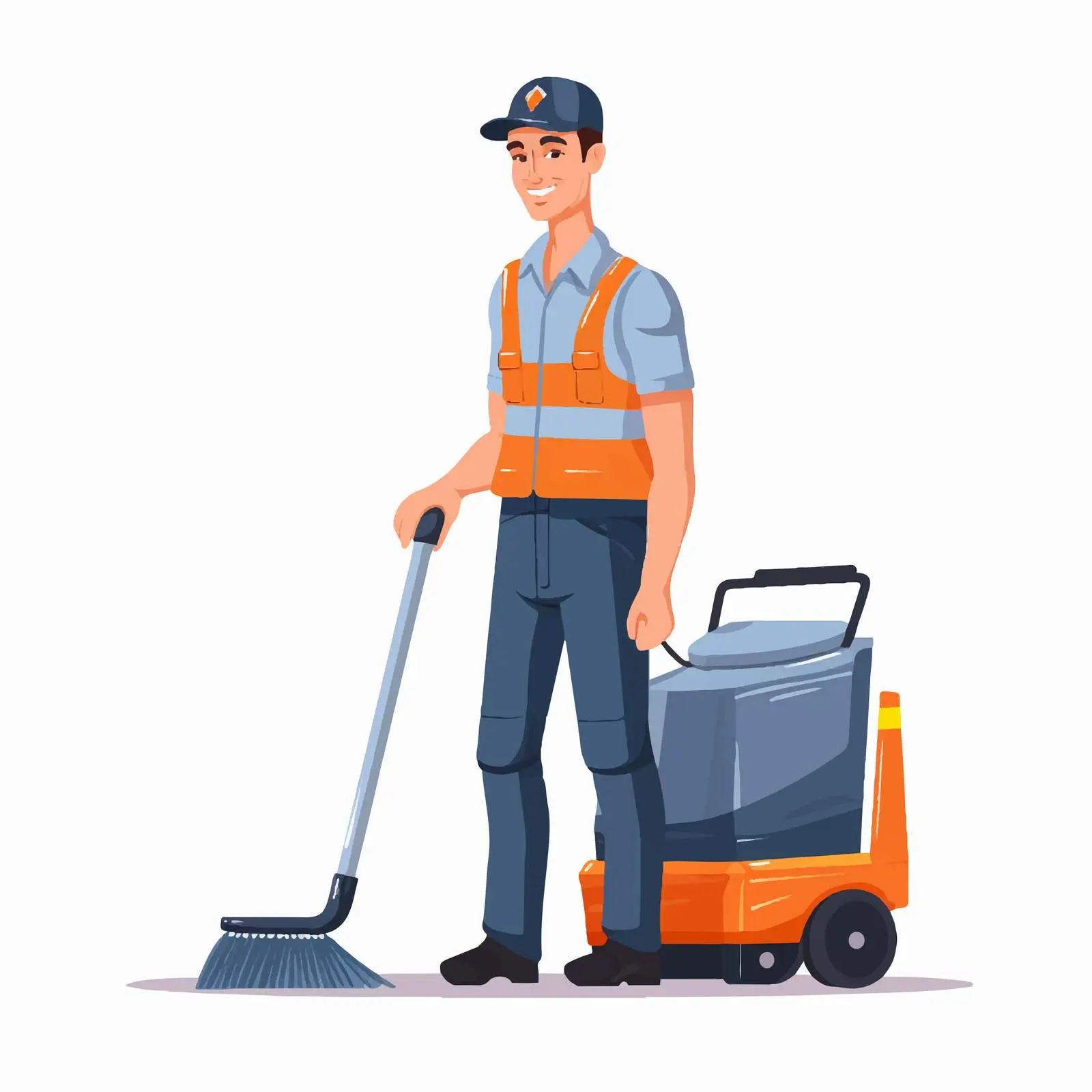 Professional Janitor with Sweeper Performing Cleaning — free download from Dotvec